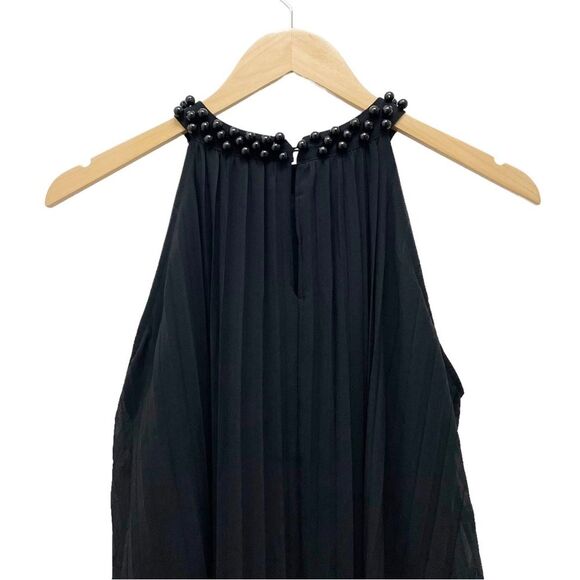 Vintage BH-One Fashion Black Chiffon Pleated Halter Beaded Neck Dress Sz Medium - Picture 9 of 13
